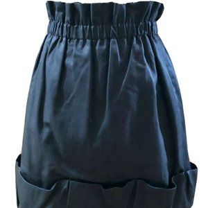 BCBG Navy Blue Elastic Paper Bag Waist Cuffed Hem Lined Bubble Mini Skirt sz 6